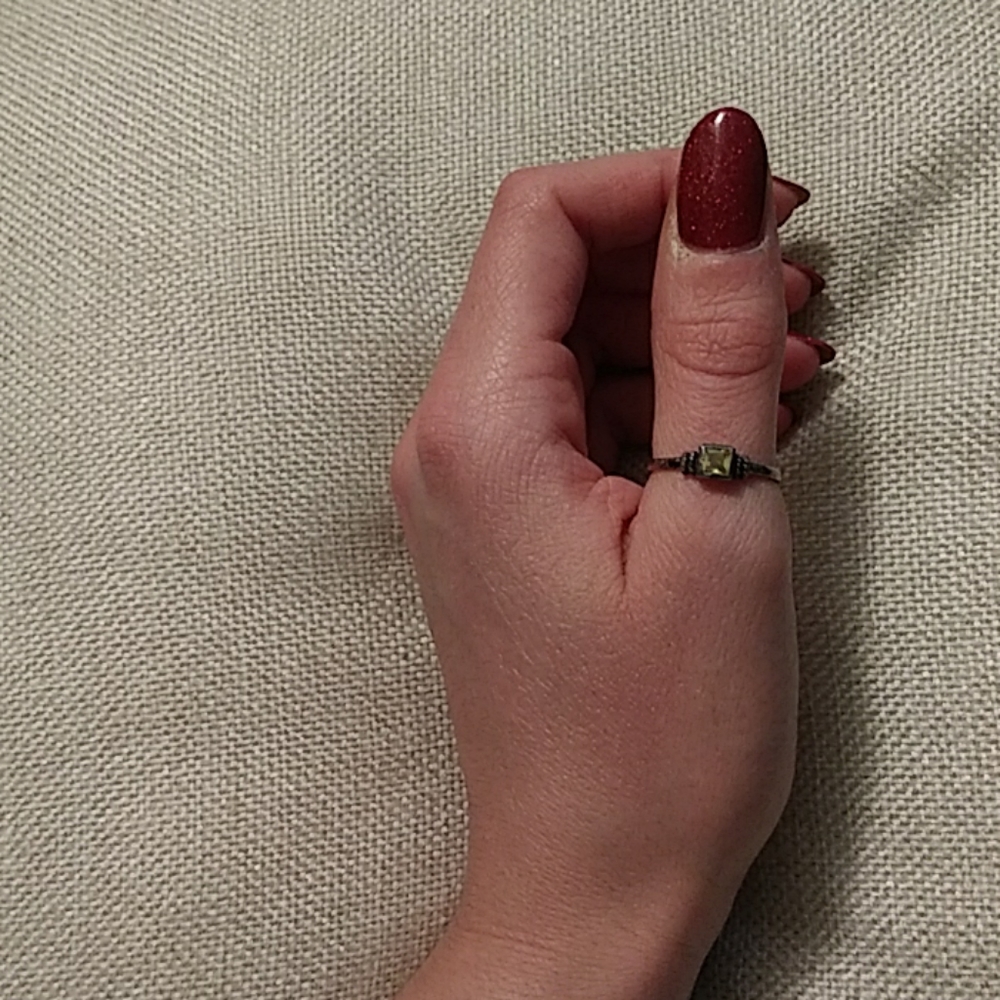 Green Square Silver Ring